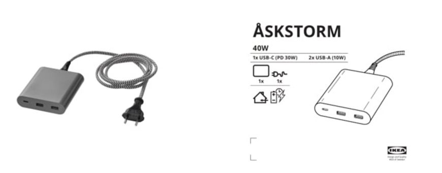 IKEA rappelle le chargeur USB ÅSKSTORM 40W gris foncé en raison d’un risque de brûlure et d’électrocution