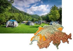 Carte détaillée indiquant l’emplacement et les coordonnées de la grande majorité des campings de Suisse
